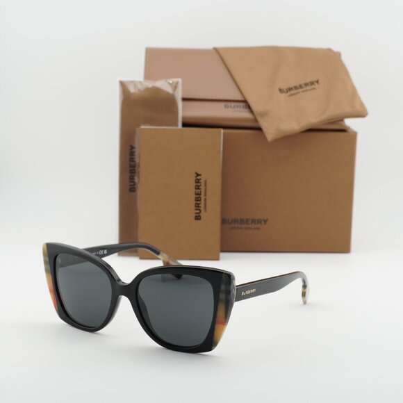 Burberry BE4393 405587 Cat Eye Sunglasses - Black/Vintage Check/Grey main image 9